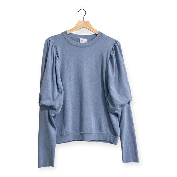 MISA‎ Los Angeles Kali Puff-Shoulder Sweater, Cotton/Cashmere, Blue, Size M - Picture 4 of 13